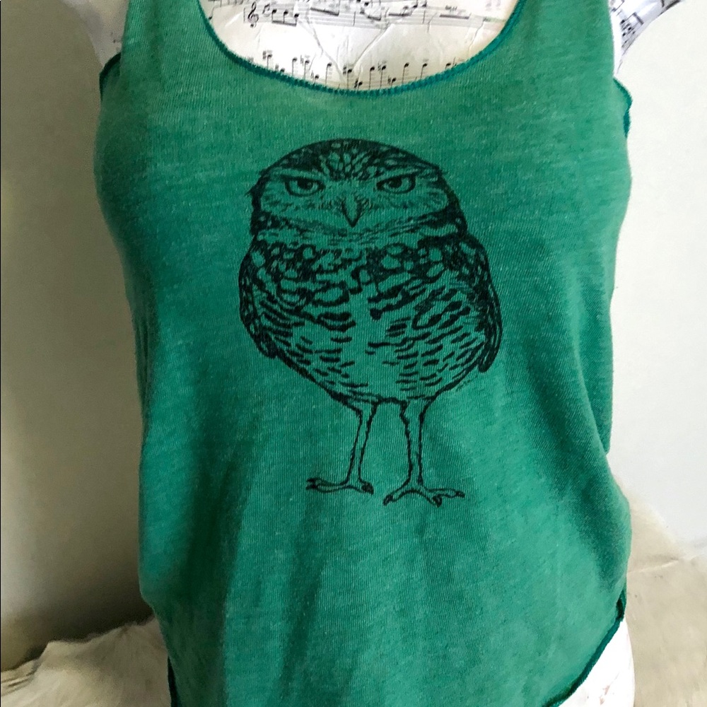 3/$20 Owl print green tank alternative earth